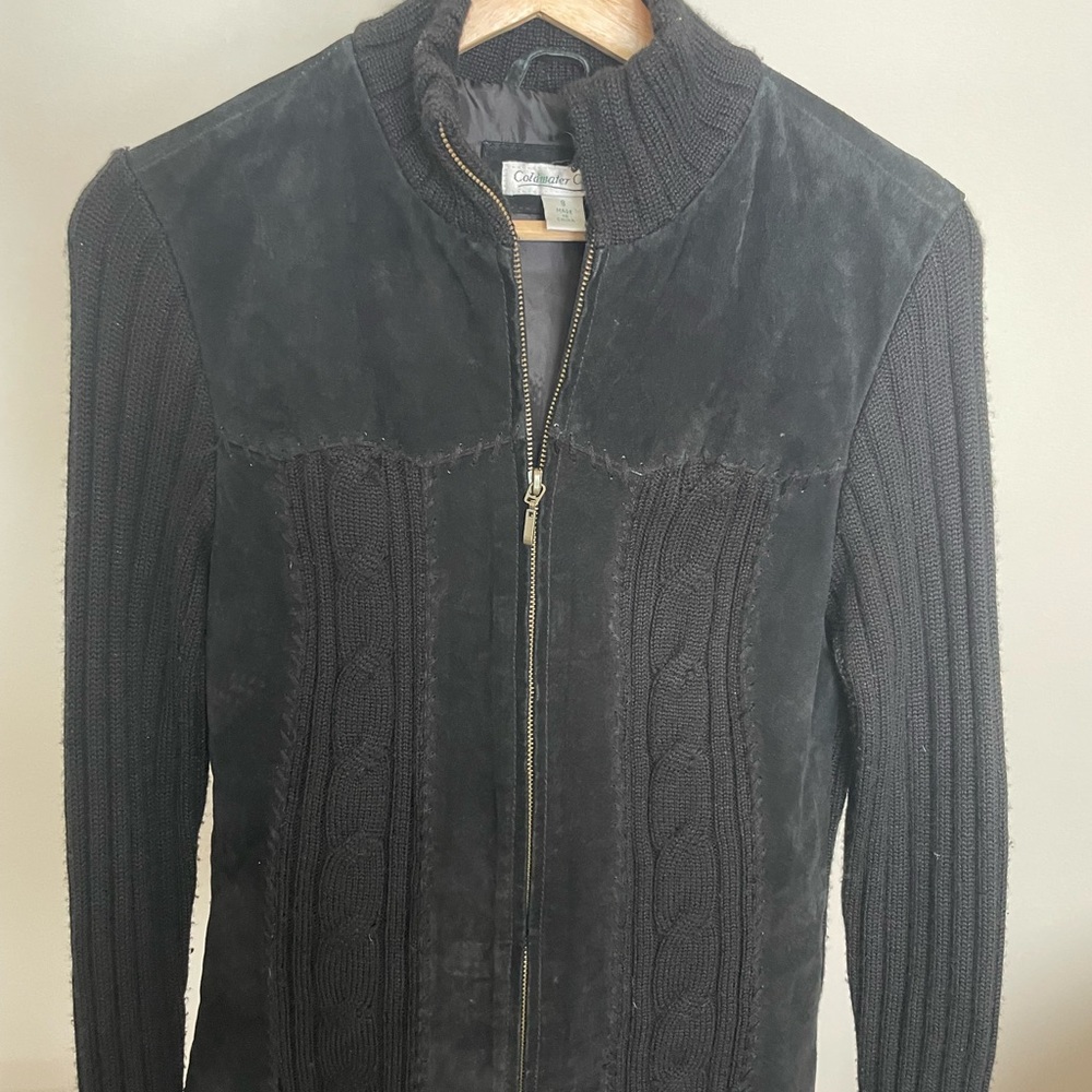 Womens Coldwater Creek cable knit and suede zip up | Sz S